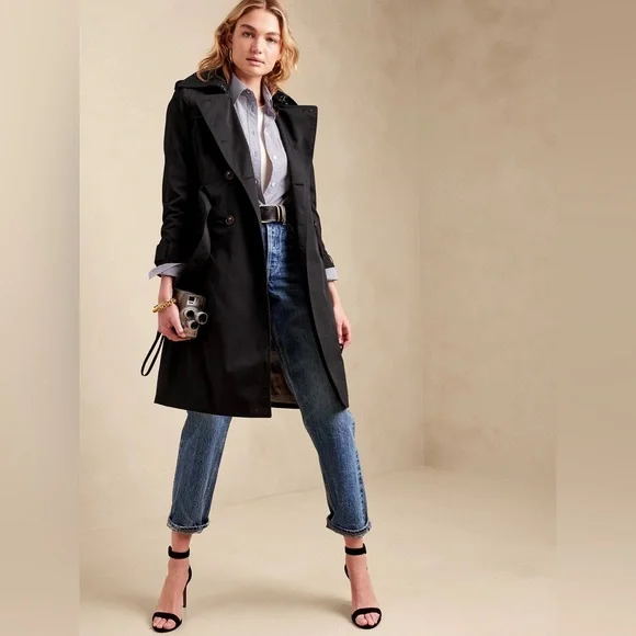 Banana Republic Essential Black Trench Coat XS - Picture 4 of 7